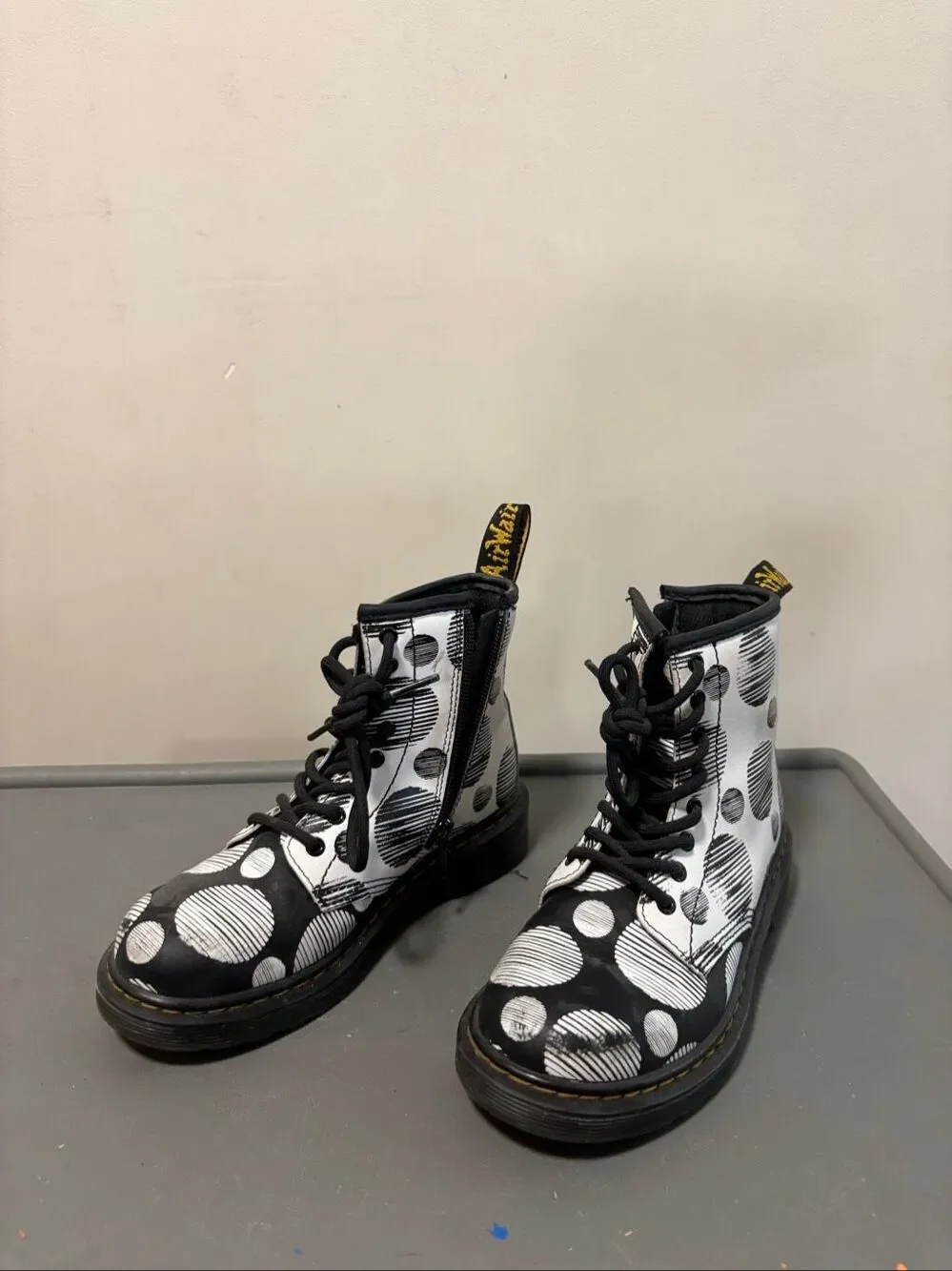 Doc Martens 1460 Black & White Polka Dot Leather Boots Kid's Size 1